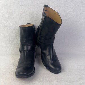 Frye Boots Womens Size 7.5 Black Leather Harness Ankle Motorcycle Biker Zip